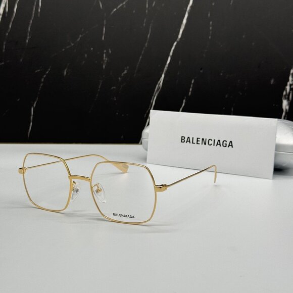 NEW BALENCIAGA BB0090O 003 SQUARE GOLD WOMEN EYEGLASSES BALENCIAGA